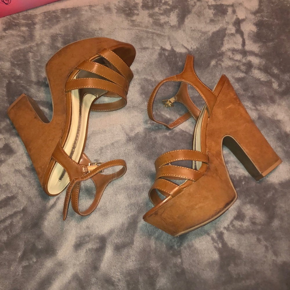 Sole Obsession brown velvet platform heels